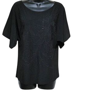Bleeker & McDougal Elegant Embroidered Short Sleeve Black Women's Top Size L